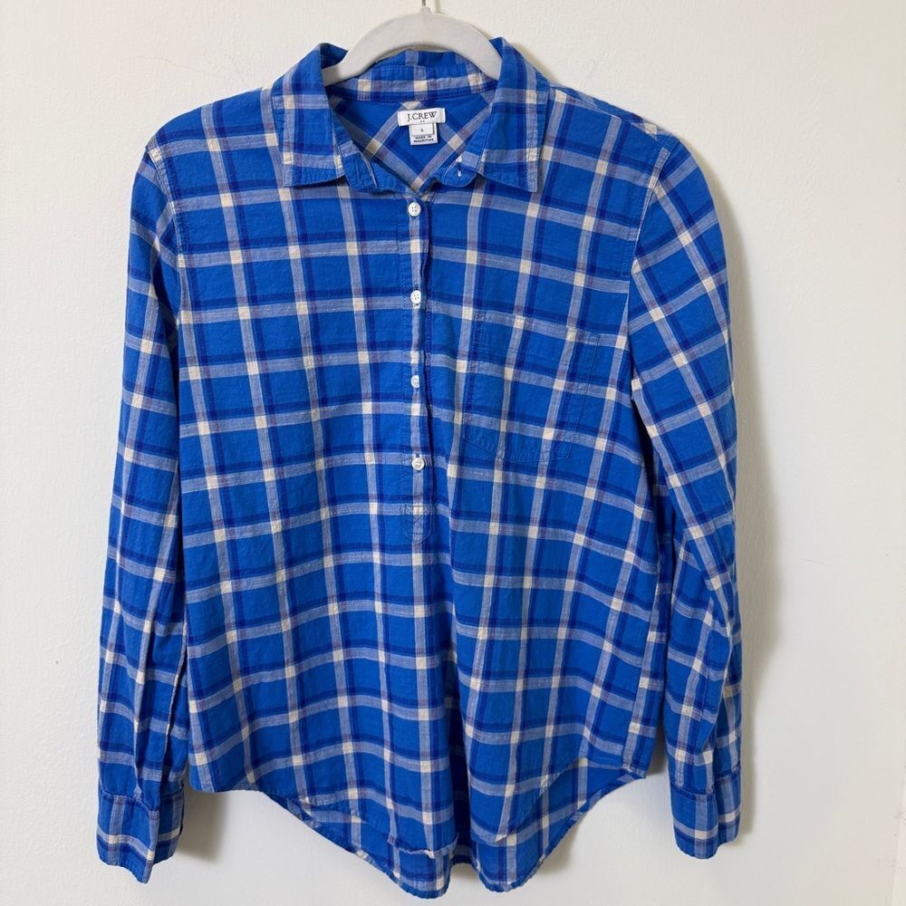 J.Crew Blue Plaid Pullover Shirt Size Small